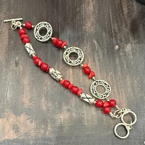 Elegant Red and Silver Beaded Bracelet